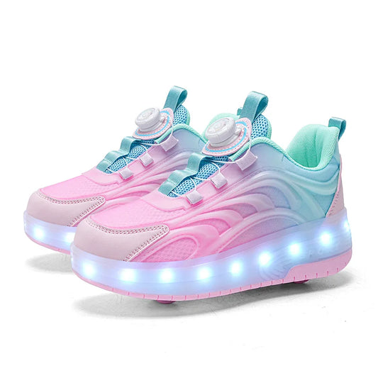Pastel-colored LED sneakers on a white background