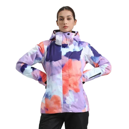Person wearing a colorful jacket on a plain background