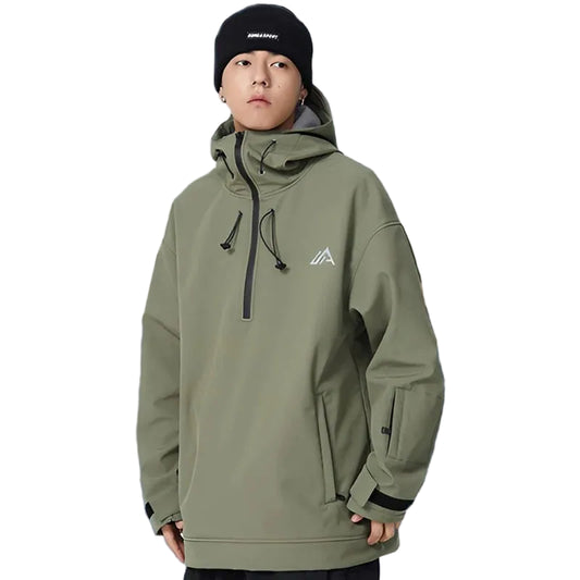 Person wearing a green jacket with a white background
