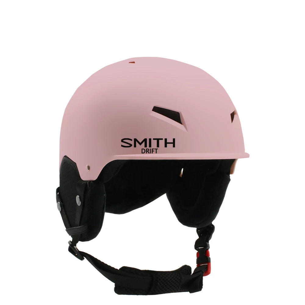 Pink helmet with 'Smith Drift' branding on a white background