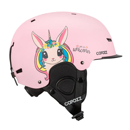 Pink helmet with unicorn design and 'Copoizz' branding on a white background