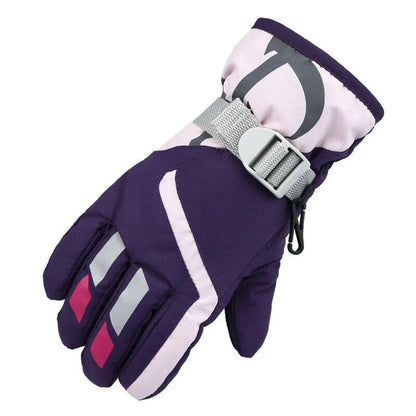 Purple and gray glove with a buckle on a white background
