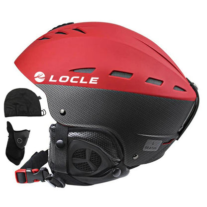 Red and black helmet with Locle branding on a white background