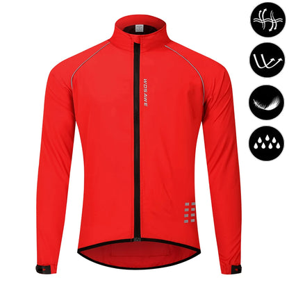 Red cycling jacket with black zipper on a white background