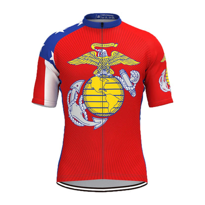 Red cycling jersey with emblem on a white background