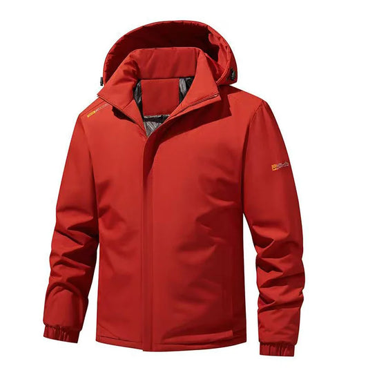 Red jacket with a hood on a white background