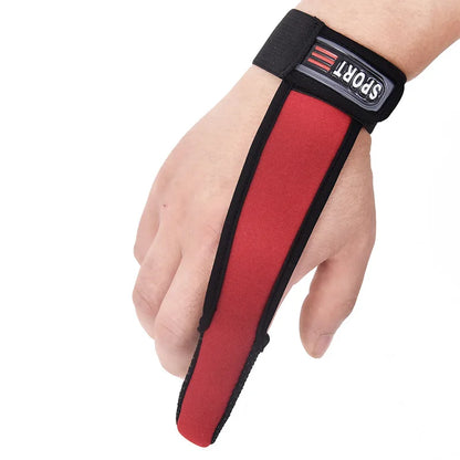 Red wrist support strap with black strap on a white background