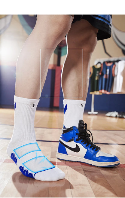 Veidoorn High Quality Sport Socks for Men Mid Calf Length Running Basketball Socks Thicken Non Slip Camping Cycling Stocking
