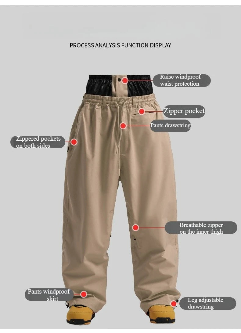 Dollplus Baggy Ski Pants – Waterproof Windproof Snowboard Trousers for Men & Women