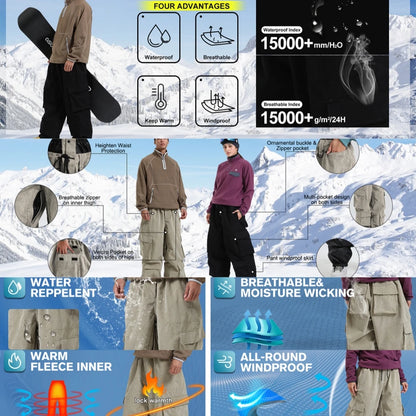 Baggy Snowboard Pants by Dollplus – Multi-Pocket, Windproof & Thermal Ski Wear