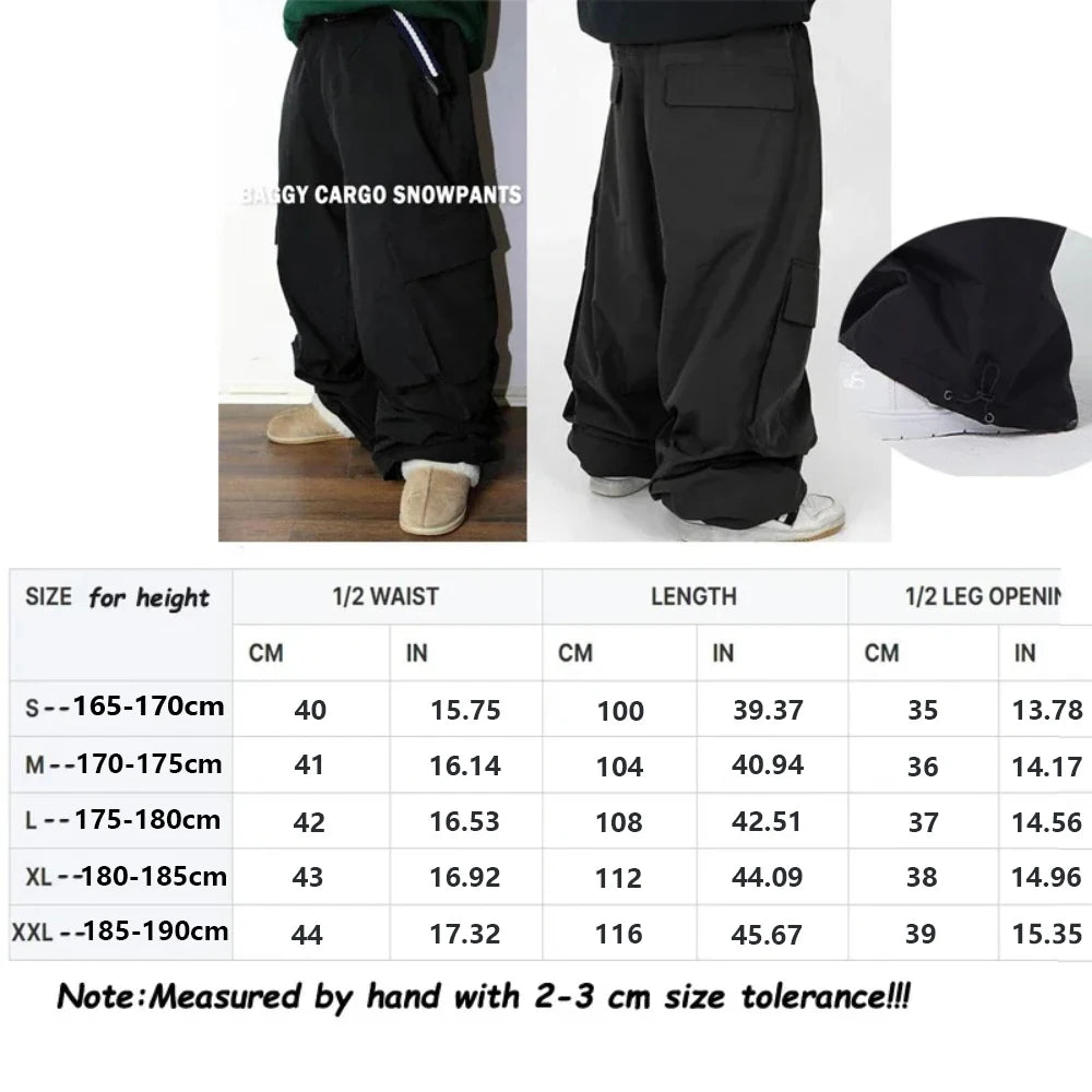 Dollplus Men’s Baggy Ski Pants 2025 – Loose Fit Cargo Snowboard Overalls, 3L Waterproof