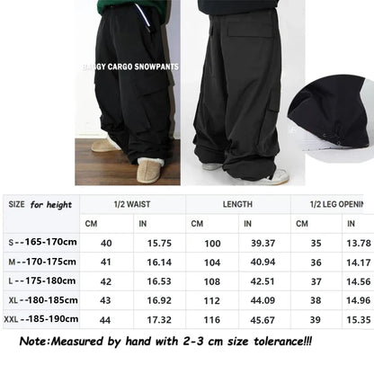 Dollplus Men’s Baggy Ski Pants 2025 – Loose Fit Cargo Snowboard Overalls, 3L Waterproof