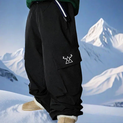 Dollplus Men’s Baggy Ski Pants 2025 – Loose Fit Cargo Snowboard Overalls, 3L Waterproof