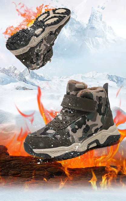 Children Snow Boots Winter Warm Boots Kids Shoes Girls And Boys Camouflage Shoes Non-Slip Rubber Sole Outdoor Hiking Boots