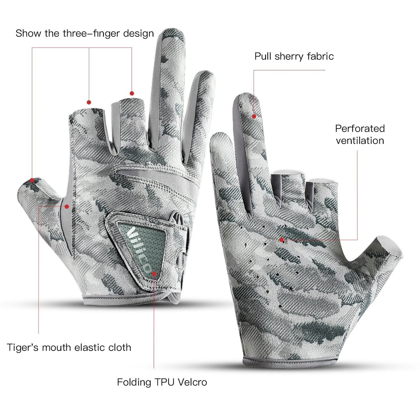 Fishing Gloves for Men Summer Fishing Road Sub Sunscreen and Anti Slip Ice Silk Breathable Thin Three Finger Cut Gloves
