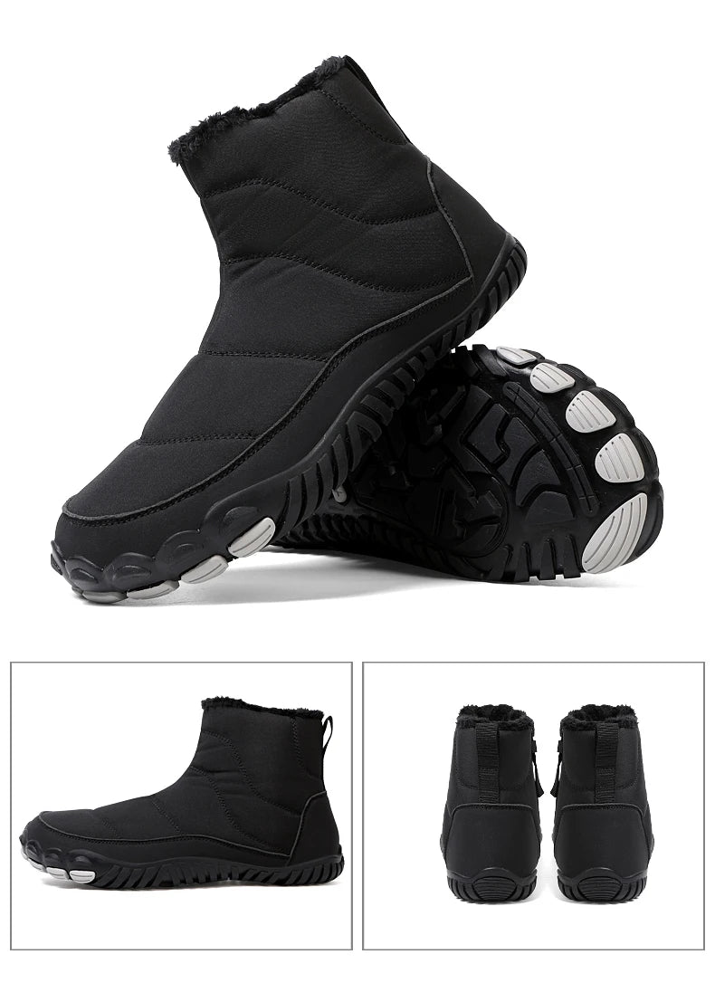 Women/Men Barefoot Snow Boots Warm Fur Shoes Non Slip Minimalist Ankle Boots Thermal Plush Shoes Comfortable for Hiking Walking