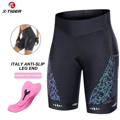 X-TIGER Women's Cycling Shorts Competitive Foam Padded MTB Bike Shorts with Side Pockets Summer Reflective Bib Tights
