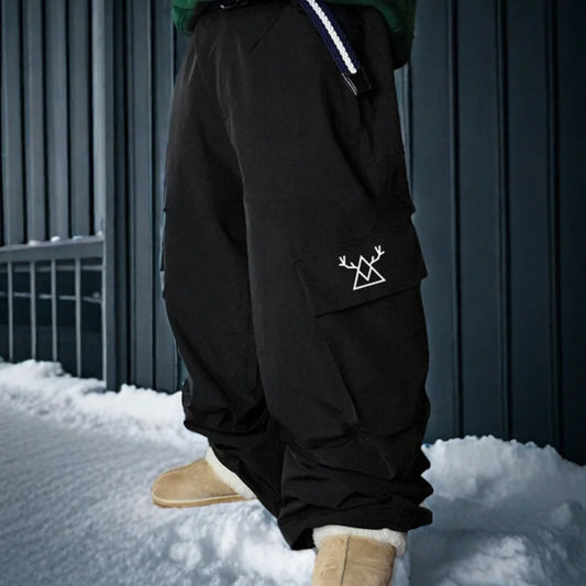 Dollplus Men’s Baggy Ski Pants 2025 – Loose Fit Cargo Snowboard Overalls, 3L Waterproof