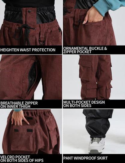 Baggy Snowboard Pants by Dollplus – Multi-Pocket, Windproof & Thermal Ski Wear