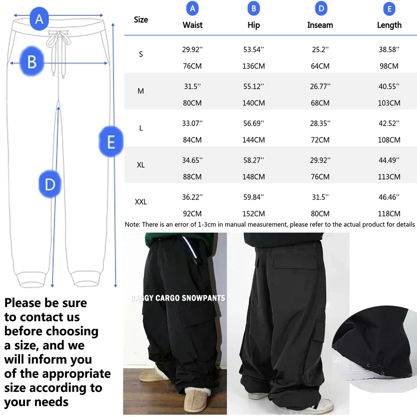 Dollplus Men’s Cargo Ski Pants 2025 – Loose Baggy Snowboard Bib Overalls, Waterproof 3L Trousers
