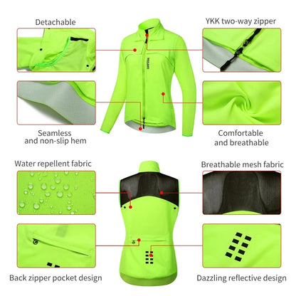 WOSAWE Women Windproof Waterproof Reflective Cycling Jacket MTB Bicycle Long Sleeve Windbreaker Sleeveless Vest Bike Coat