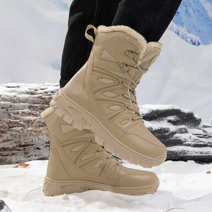 Men Winter Outdoor Velvet Warm Snow Boots Walking Shoes Waterproof Ski Shoes High-Top Large Size Cotton Boots Thick Cotton Shoes