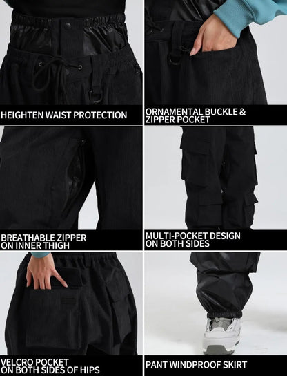 Baggy Snowboard Pants by Dollplus – Multi-Pocket, Windproof & Thermal Ski Wear