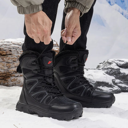 Men Winter Outdoor Velvet Warm Snow Boots Walking Shoes Waterproof Ski Shoes High-Top Large Size Cotton Boots Thick Cotton Shoes