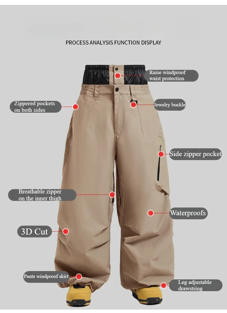 Dollplus Women’s Waterproof Ski Pants – Windproof Baggy Snowboard Trousers for Winter Sports