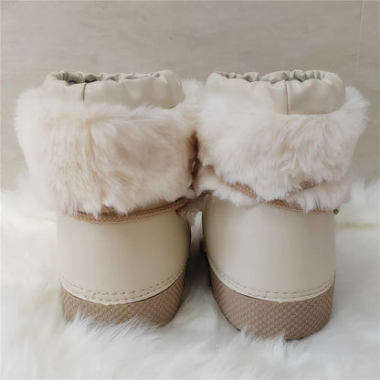 Women Platform Boots 2025 Winter Ski Boots Woman Non-slip PU Leather Waterproof Snow Boots Black Sponge Cotton Lined Ankle Boots