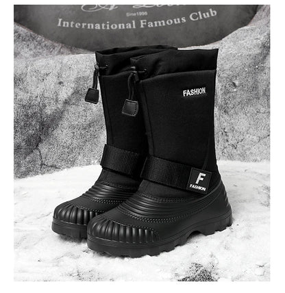 Winter Men's Snow Boots Waterproof Anti Slip Warm Cotton Shoes Outdoor Mid Calf High Top with Plush and Thickened Ski Boots