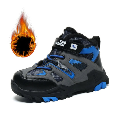Winter Fur Hiking Shoes Kids Non-slip Claw Sports Shoes Outdoor Warm Velvet Snow Boots Children High Top Platform Sneakers Boys