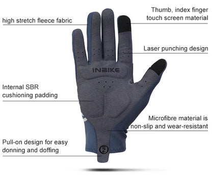 INBIKE 2024 Cycling Gloves Gel Padded for Men Autumn Winter Fleece Road Bike Gloves MTB Full Finger Touchscreen Bike Accessories