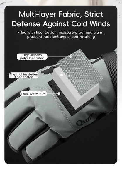 Qunature Ski Gloves Touchscreen Waterproof Keep Warm Ski Gloves Extended Wrist Palm anti-slip PU Snowboard Gloves Windproof