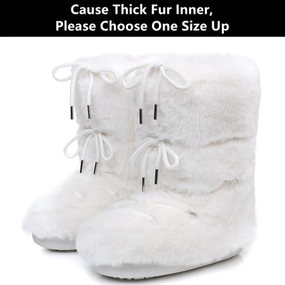 2025 Winter Boots for Women Snow Boots Brand Fluffy Furry Fur Lace Up Black Pink Platform Non-Slip Waterproof Ski Boots