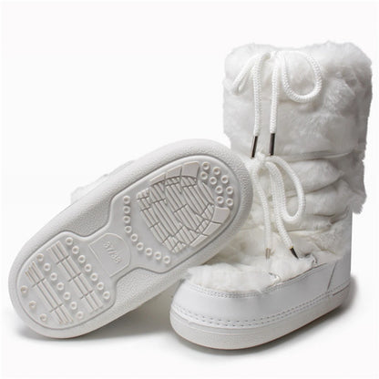 2025 Winter Snow Boots Women Ski Boots Luxury Fluffy Furry Fur Boots Female Rivets Warm Waterproof Platform Black Cotton Boots
