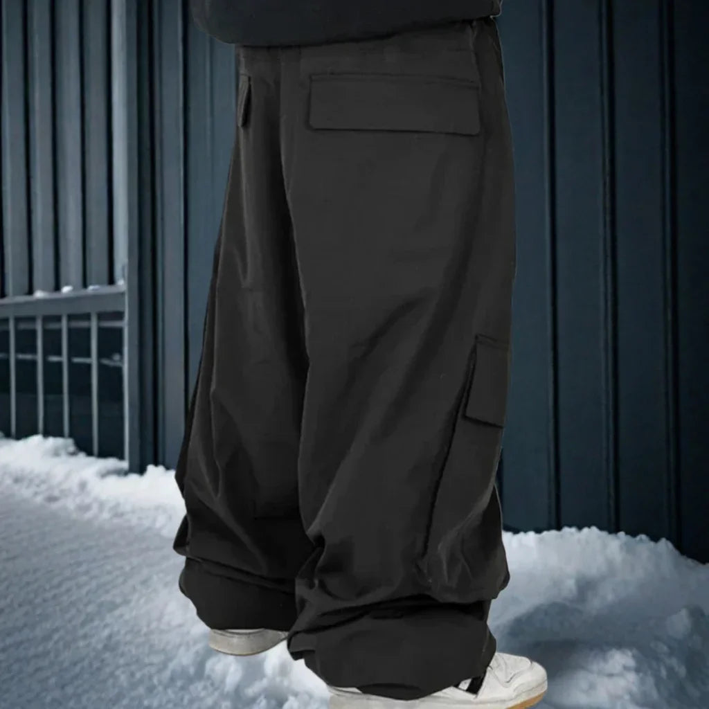 Dollplus Men’s Cargo Ski Pants 2025 – Loose Baggy Snowboard Bib Overalls, Waterproof 3L Trousers