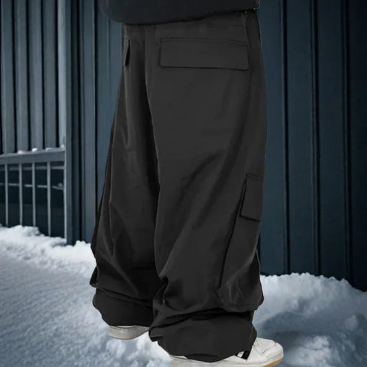 Dollplus Men’s Cargo Ski Pants 2025 – Loose Baggy Snowboard Bib Overalls, Waterproof 3L Trousers