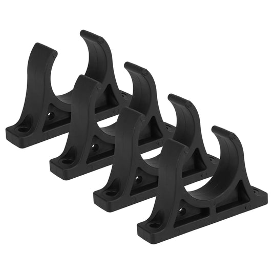 Set of five black metal brackets on a white background