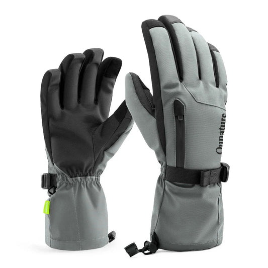 Gray and black snowboard gloves