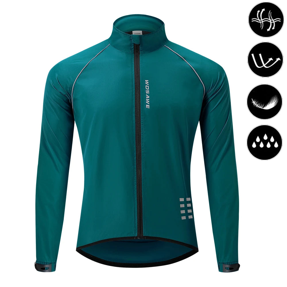 Teal cycling jacket on a white background