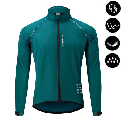 Teal cycling jacket on a white background