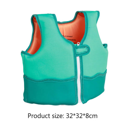 Teal life jacket with orange interior on a white background