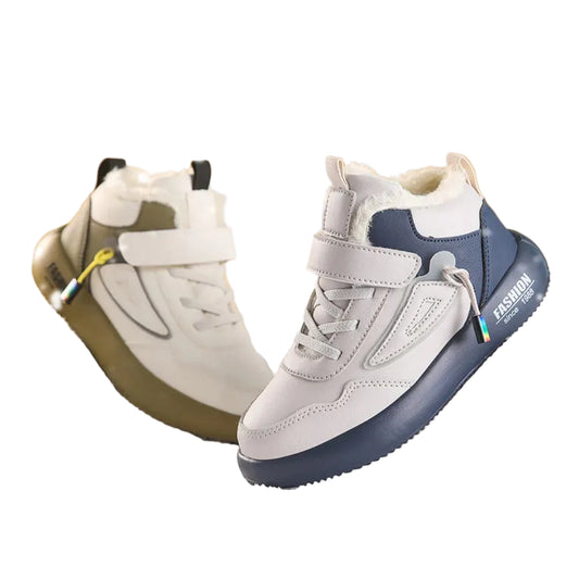 White and blue winter boots on a white background