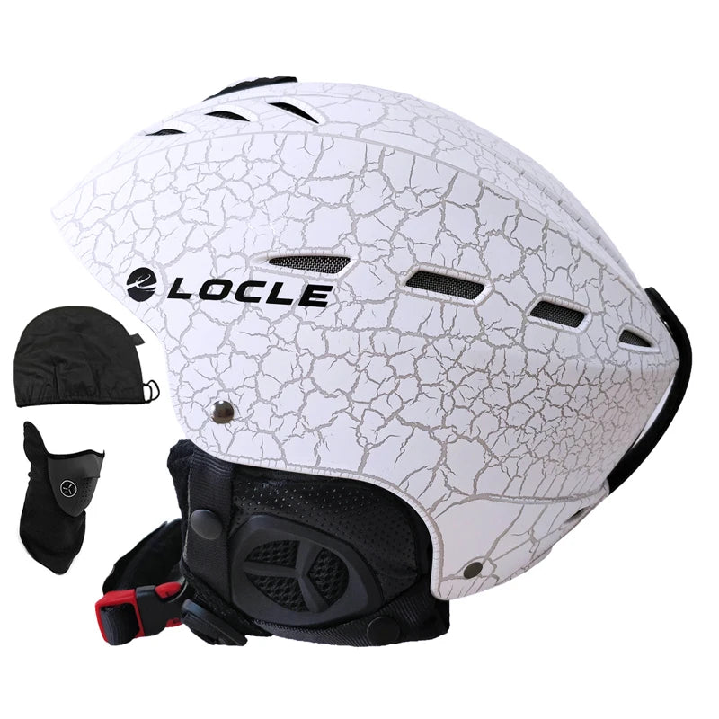 White cracked-patterned helmet with black visor and LOCLE branding on a white background
