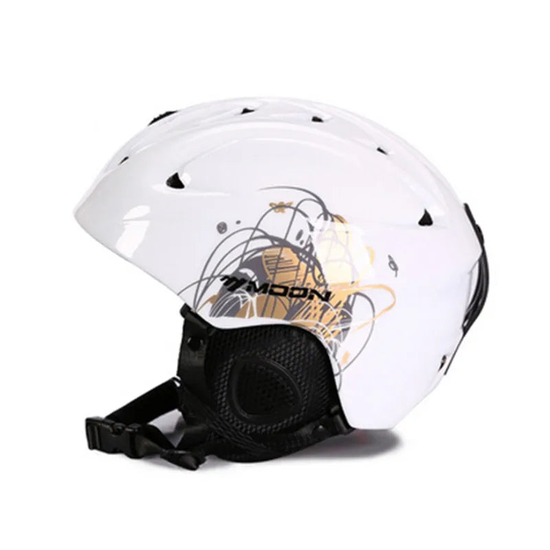 White helmet with black strap on a white background