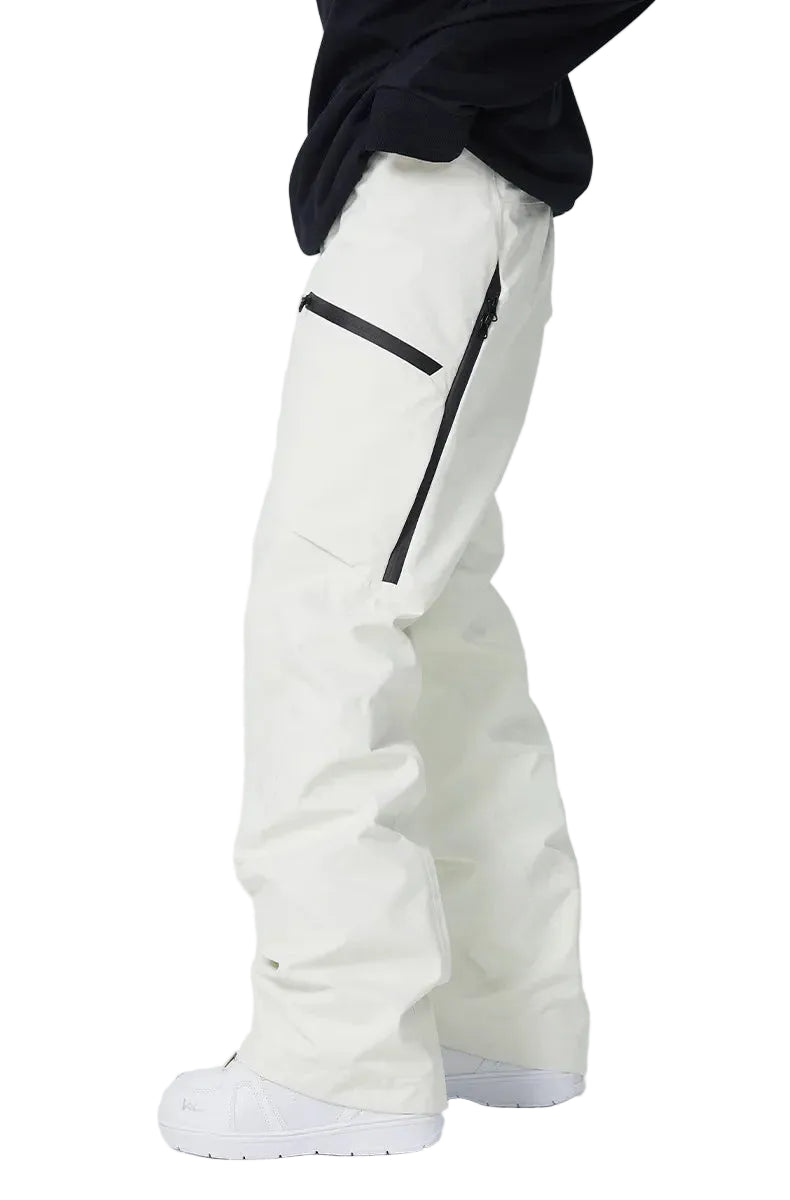 White pants with black zippers on a white background