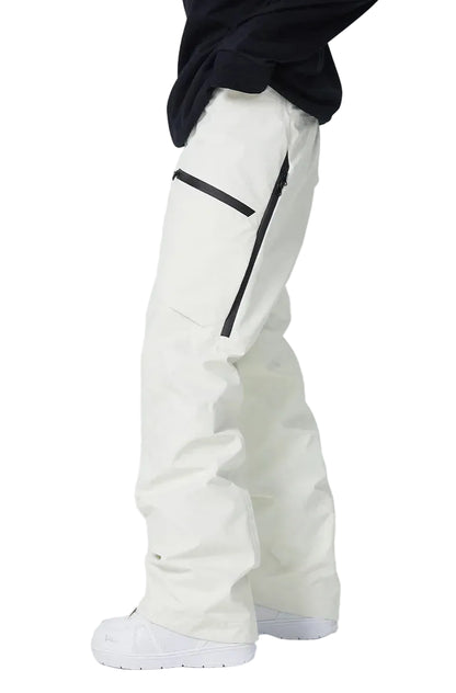 White pants with black zippers on a white background