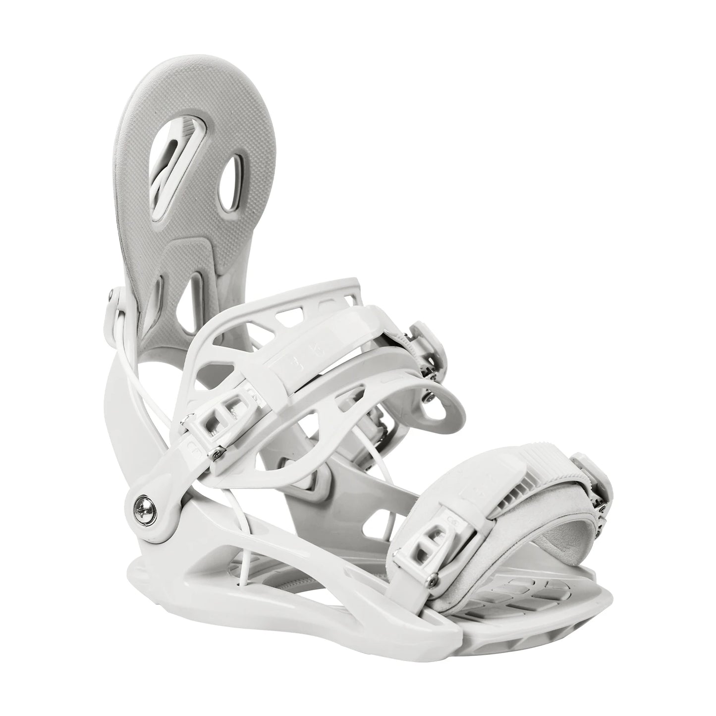White snowboard binding on a white background