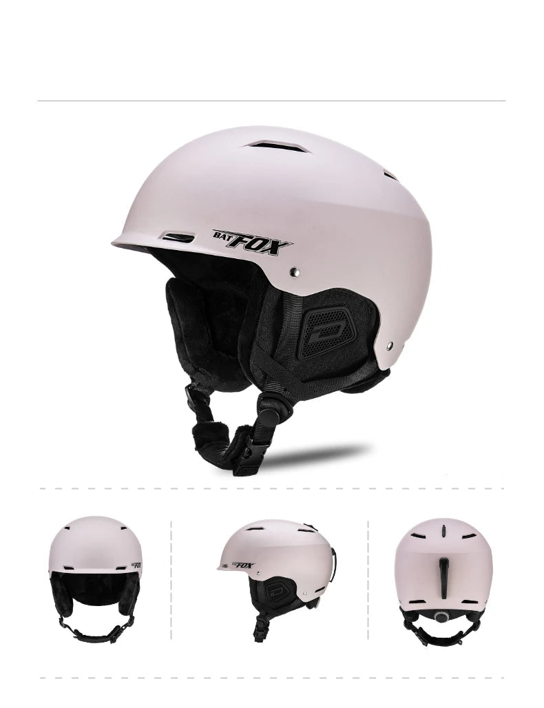 White helmet with black chin strap on a white background